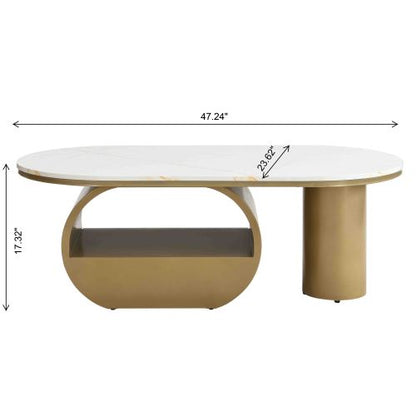 47.24inch  Oval Faux Marble Coffee Table with Drawer