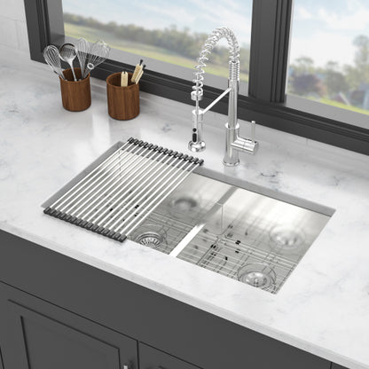 Double Bowl(50/50) Undermount Sink- 28"x19"x10" Double Bowl Kitchen Sink 16 Gauge with Two 10" Deep Basin