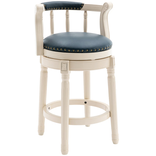 Cow top Leather Wooden Bar Stools, 360 Degree Swivel Bar Chair with Backs,Bar height Couner Height Barstools  for Home Kitchen Dining Room and Bar Room(WHITE-BLUE 1pc)