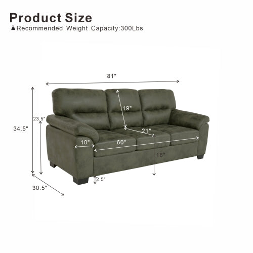 81 inch  Olive-Green 3-Seater Retro Foil-Fabric Sofa,Padded Armrests,Black Triangle Legs