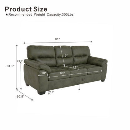 81 inch  Olive-Green 3-Seater Retro Foil-Fabric Sofa,Padded Armrests,Black Triangle Legs