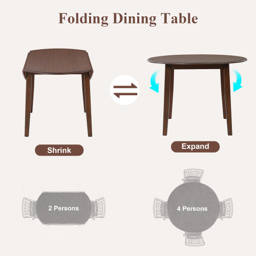 Extendable Round Dining Table for 2-4 People, Folding Wood Dining Table with Adjustable Size, Space-Saving Design for Small Apartments and Dining Areas - BROWN