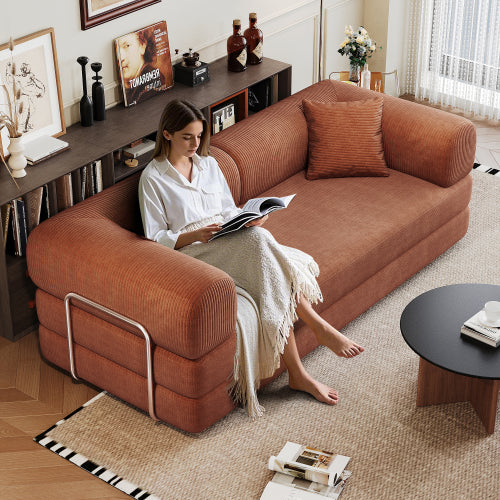78.8-Inch Brown Compression Convertible Boneless Modular Corduroy Floor Sofa-Bed No-Assembly for Living-Room Bedroom