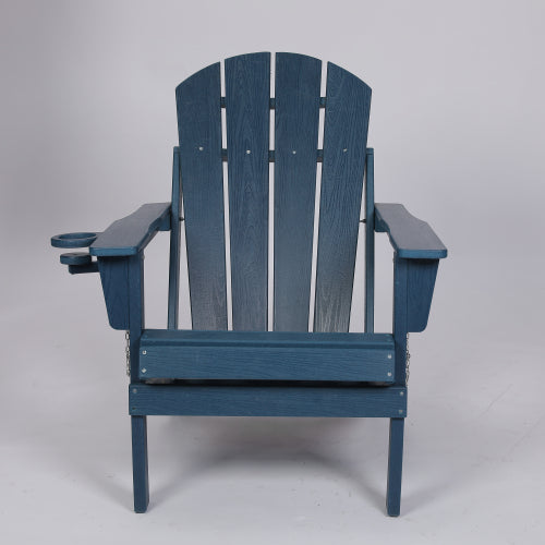 HDPE Folding Chair with Dual Cup Holder - Composite Chair with Wood Texture- ,Navy Blue