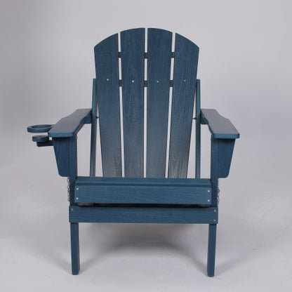 HDPE Folding Chair with Dual Cup Holder - Composite Chair with Wood Texture- ,Navy Blue