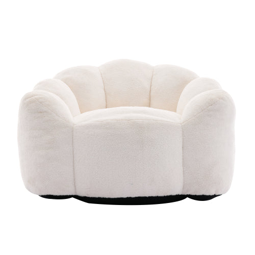 White Lotus-Shape Compression Bean Bag Sofa with Pull Ring, No Assembly