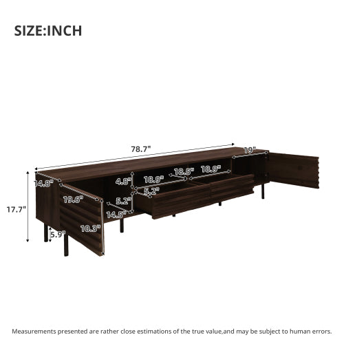 78.7 inch Dark Brown Slatted TV Stand Heavy Iron Leg Entertainment Center Max 85 Inch TV