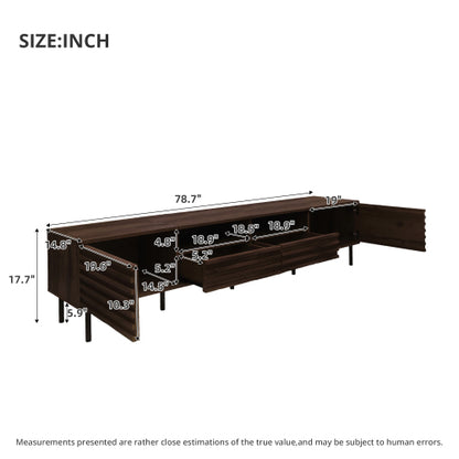 78.7 inch Dark Brown Slatted TV Stand Heavy Iron Leg Entertainment Center Max 85 Inch TV