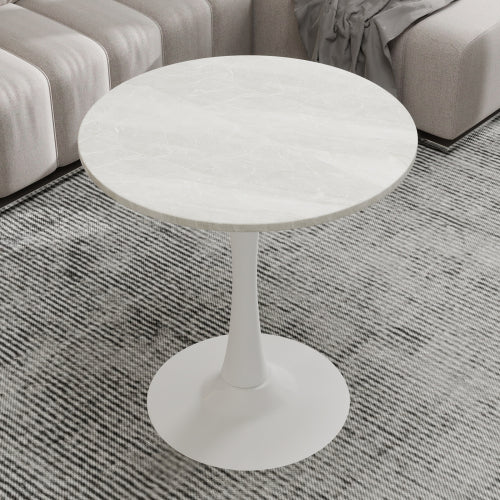 27.6inch  Round Marble Vein Coffee Table, White Base
