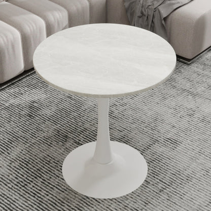 27.6inch  Round Marble Vein Coffee Table, White Base