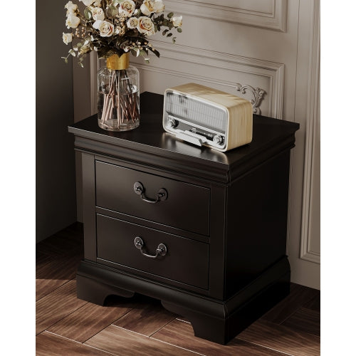 Classic 2-Drawer Solid Wood Nightstand, 22inchL, Antique Metal Pulls