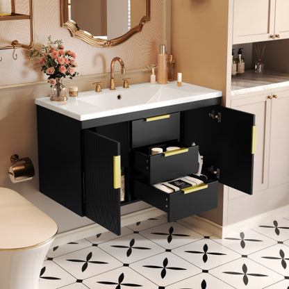 36'' Wall Mounted Bathroom Vanity with Resin Sink, Floating Bathroom Storage Cabinet with 2 Drawers, Solid Wood Bathroom Cabinet (Same as N710S236003B)