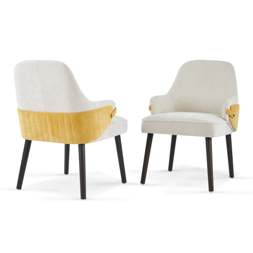 Set of 2 Beige & Yellow Two-Tone Fabric Dining Armchairs, Modern Accent Chairs for Dining Room