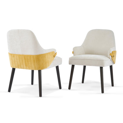 Set of 2 Beige & Yellow Two-Tone Fabric Dining Armchairs, Modern Accent Chairs for Dining Room