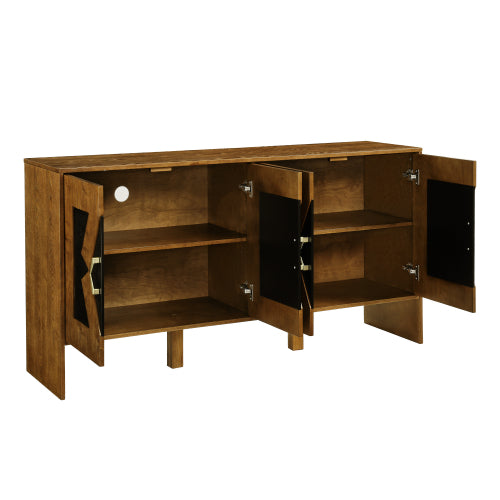 60 inch Mid Century Modern Sideboard Buffet Cabinet with Storage, TV Media Console, Storage Cabinet with Geometric Pattern & Adjustable Shelves for Kitchen Dining Living Room Entryway Hallway, Walnut