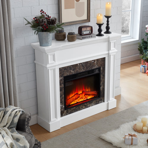 Electric Fireplace with Mantel, Fireplace Mantel, Fireplace Heater Freestanding, Realistic Stacked Stone Surround with Remote Control Timer LED Flame