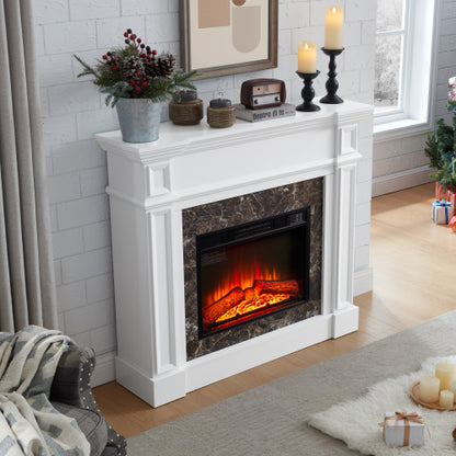 Electric Fireplace with Mantel, Fireplace Mantel, Fireplace Heater Freestanding, Realistic Stacked Stone Surround with Remote Control Timer LED Flame