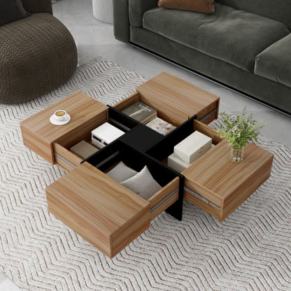 Square Coffee Table with Sliding Top Storage 4 Hidden Compartments Modern Living Room Table