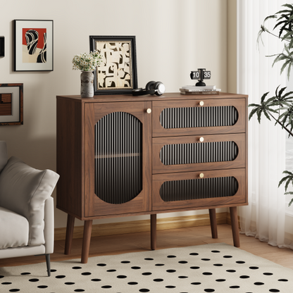 Accent Cabinet with 3 Drawers and Door, Wooden Storage Cabinet with Shelves, Sideboard for Living Room, Entryway, Natural