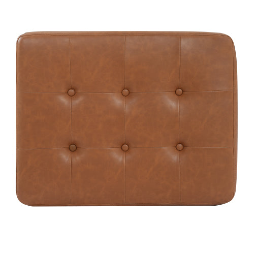PU Leather Ottoman with Tufted Design and Solid Wood Legs