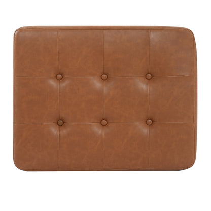PU Leather Ottoman with Tufted Design and Solid Wood Legs