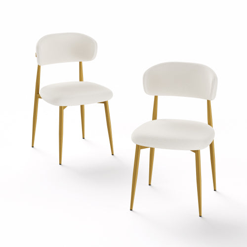 Set of 2 White & Gold Velvet Dining Chairs, Curved Backrest, Metal Legs, 250lbs Capacity for Dining Room & Kitchen