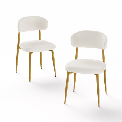 Set of 2 White & Gold Velvet Dining Chairs, Curved Backrest, Metal Legs, 250lbs Capacity for Dining Room & Kitchen