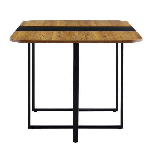 60.2 Inch Two-Tone MDF Dining Table, Modern Minimalist Industrial Sturdy Metal Leg Kitchen Work Table