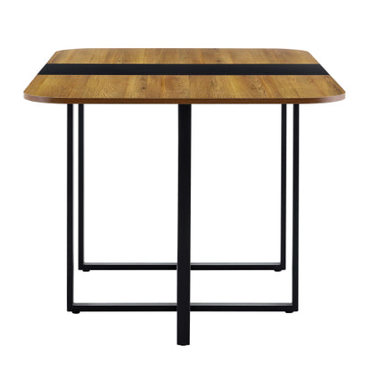 60.2 Inch Two-Tone MDF Dining Table, Modern Minimalist Industrial Sturdy Metal Leg Kitchen Work Table