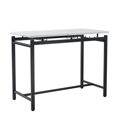 3-Piece Marble Finish Dining Set, Black Table & 2 Grey PU Upholstered Chairs