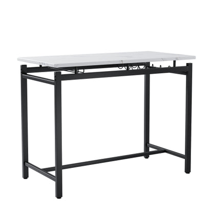 3-Piece Marble Finish Dining Set, Black Table & 2 Grey PU Upholstered Chairs