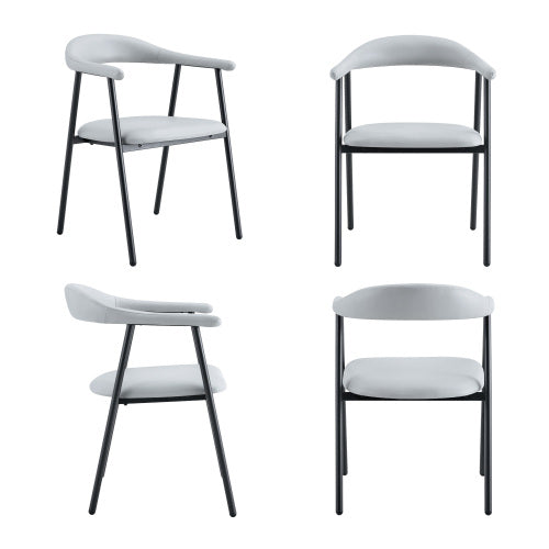 PU Leather Dining Chairs with Black Metal Legs, Set of 4, Light Gray