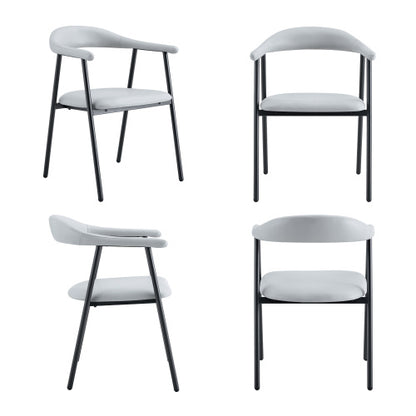 PU Leather Dining Chairs with Black Metal Legs, Set of 4, Light Gray