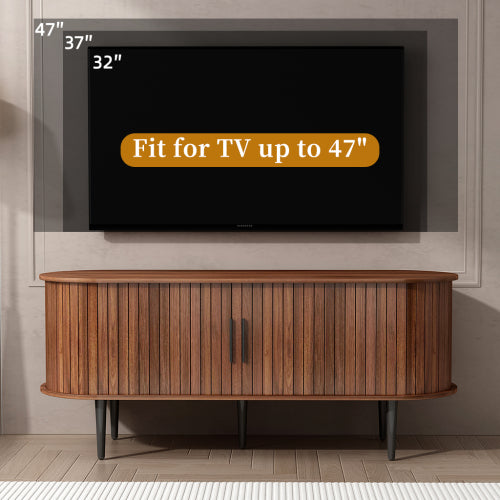 Walnut Modern Sliding Door TV Stand 47 Inch Living Room Entertainment Console Table