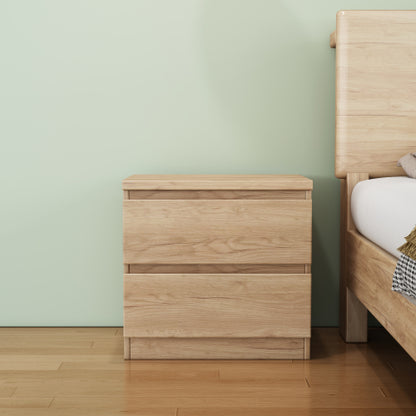 19.7inch Natural Wood Nightstand with 2 Drawers, Handle Free Bedroom Storage Side Table