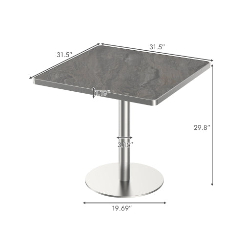 31.5 Inch Modern Snow Mountain Stone Dining Table, Square Tulip Table with Aluminum Alloy Trim & Gold Steel Base