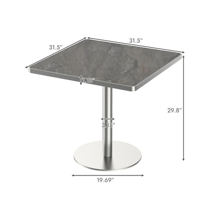 31.5 Inch Modern Snow Mountain Stone Dining Table, Square Tulip Table with Aluminum Alloy Trim & Gold Steel Base