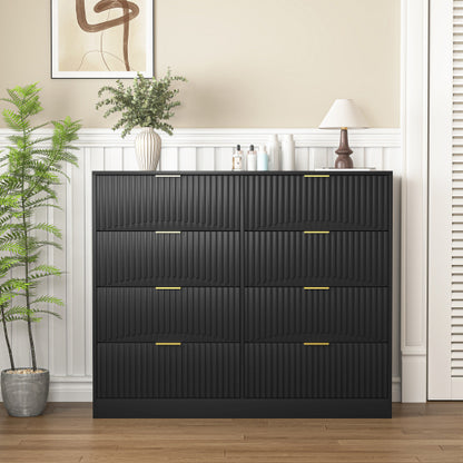 Modern 8 Drawers Dresser Chests for Bedroom,47.2" Wide Wood Chest of Drawers with Gold Metal Handle,Drawer Organizer for Bedroom,Living Room,Hallway and Entryway,Black