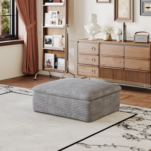 Grey Modular Compression Ottoman, Frameless High Density Sponge Foot Stool, Vacuum Packed Zero Assembly