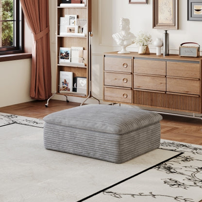 Grey Modular Compression Ottoman, Frameless High Density Sponge Foot Stool, Vacuum Packed Zero Assembly