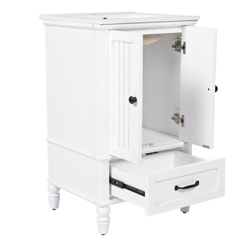 20" Bathroom Vanity with Sink, Bathroom Cabinet with Two Doors, Magnetic Door Stopper and Adiustable Foot Pads, A Drawer, White