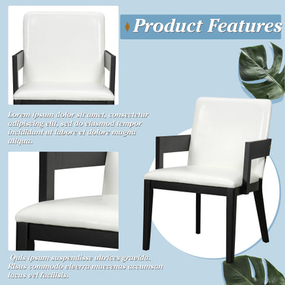 Set of 2 Modern Dining Chairs, Black Hardwood Frame with White Glossy PU Leather Upholstery