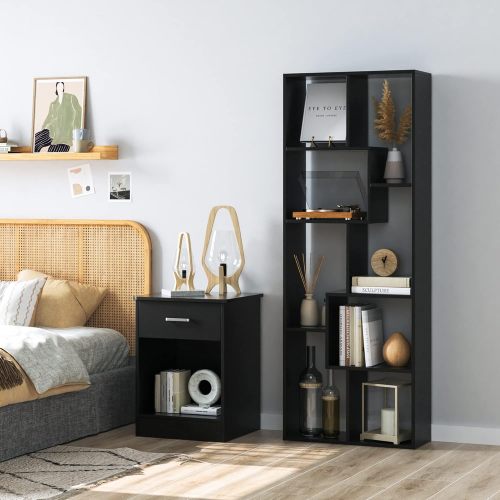 5-Tier Asymmetrical Display Shelf Modern Black Bookcase Organizer