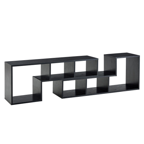 Expandable Modular Black Wood Grain MDF TV Stand Free Combination Open Storage Entertainment Center