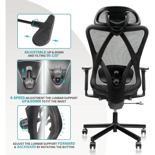 Office Chair,Ergonomic Office Chairs with Wheels,Adjustable Lumbar Support,Armrest,Headrest-Tilt High Back Desk Chair with Mute Wheel for Office, Home, Gaming