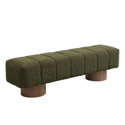 Upholstered Dining Bench for Dining Room, No-Assembly End of Bed Entryway Bench Ottoman for Bedroom Living Room, Green Boucle Fabric, 300 LBS Weight Capacity