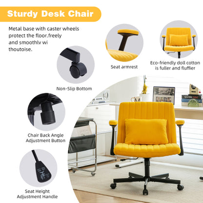 Yellow Linen Criss Cross Armrest Office Chair with Wheels - Ergonomic for Home Office, Work & Study