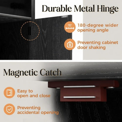 Set of 2 Farmhouse Nightstands with Charging Station, Black Storage Side Tables 16inch x 16inch x 25inch