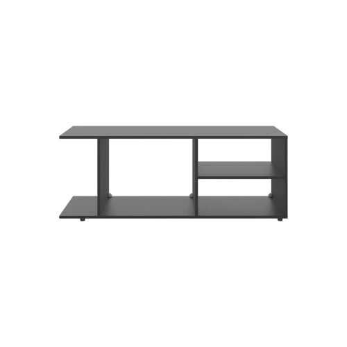 Black Entertainment Center with Shelves and Storage Compartment