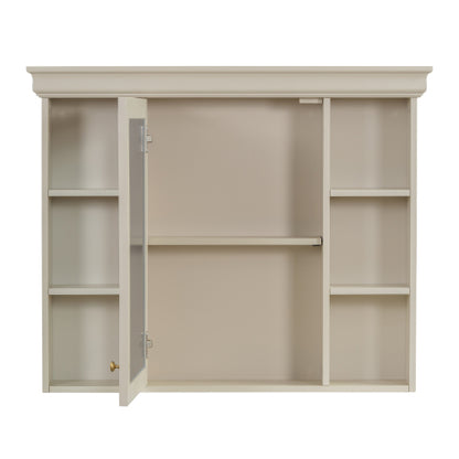 36'' Bathroom Vanity with Medicine Cabinet, Modern Mirror Cabinet with Adjustable Shelf, Bathroom Storage Cabinet with 4 Drawers, Solid Wood Frame Bathroom Storage Cabinet